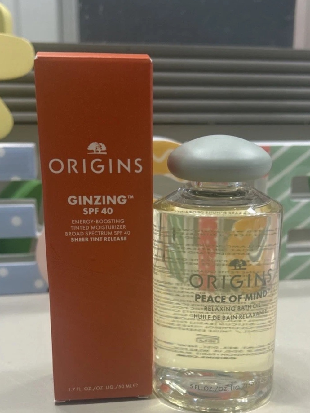 BUNDLE NEW 2 Origins Ginzing 1.7oz SPF 40 & Peace Of Mind Bath Oil 5oz $120